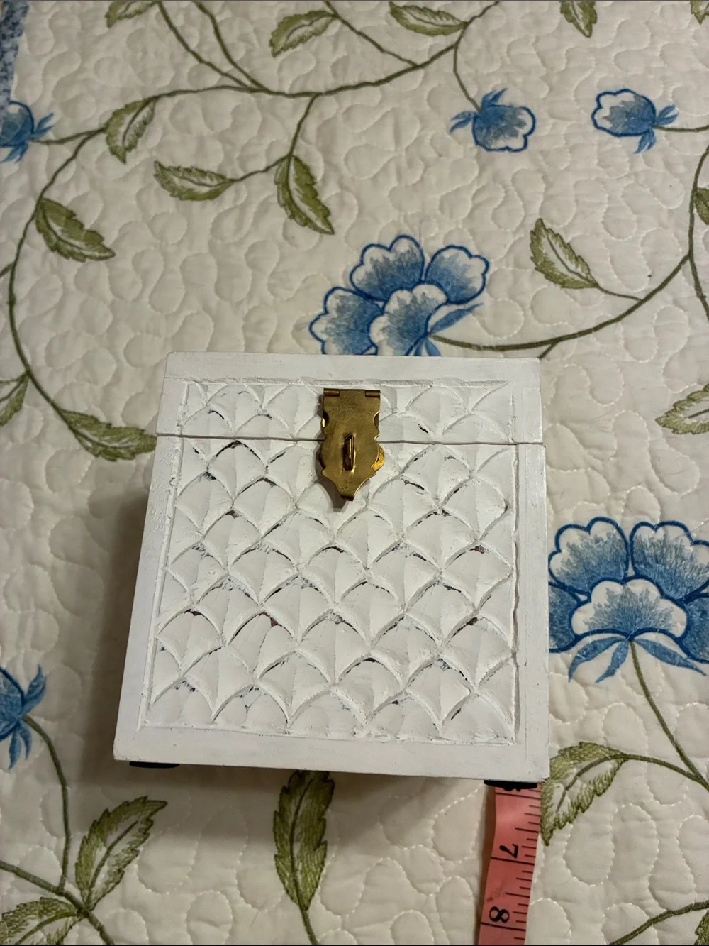NWOT- Decorative White Wood Jewelry Box with Brass Latch-Shabby Chic